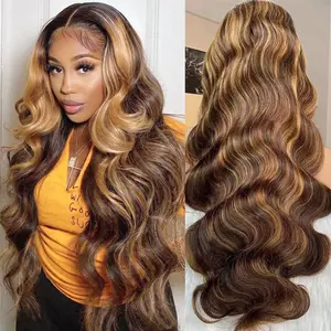 P4 27 Highlight Body Wave Human Hair Wigs HD 13x6 Lace Frontal Wigs Pre Plucked Body Wave Lace Front Human Hair Wigs For Women 180% Density
