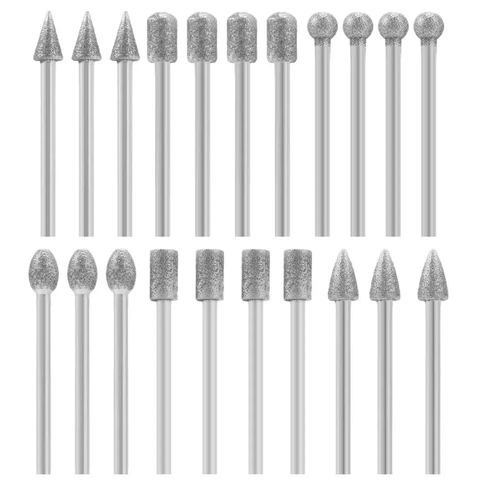20PCS Wear-Resistant Jewelers Diamond Grinding Burrs Set - 1/8" Shank Accessory for Any Rotary Tools, 6 Shapes for Specialty Kitchen Utensils, Stone Carving, Brick Working, Rock
