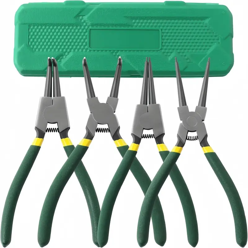 4-Piece Snap Ring Pliers Set - High-Quality Carbon Steel Tools with Straight & Curved Claws for Automotive Repair - Professional Hand Tool Kit