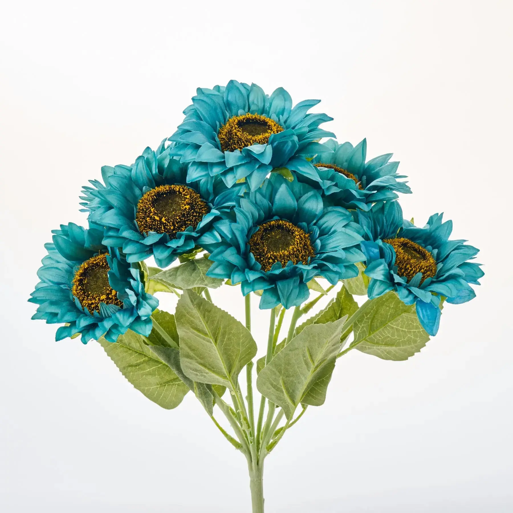 17" Turquoise Blue Bush-Shape Multi-Bloom Stem Artificial Flower Plant, Floral Faux Sunflower Heads Decor, Home Decor Supplies
