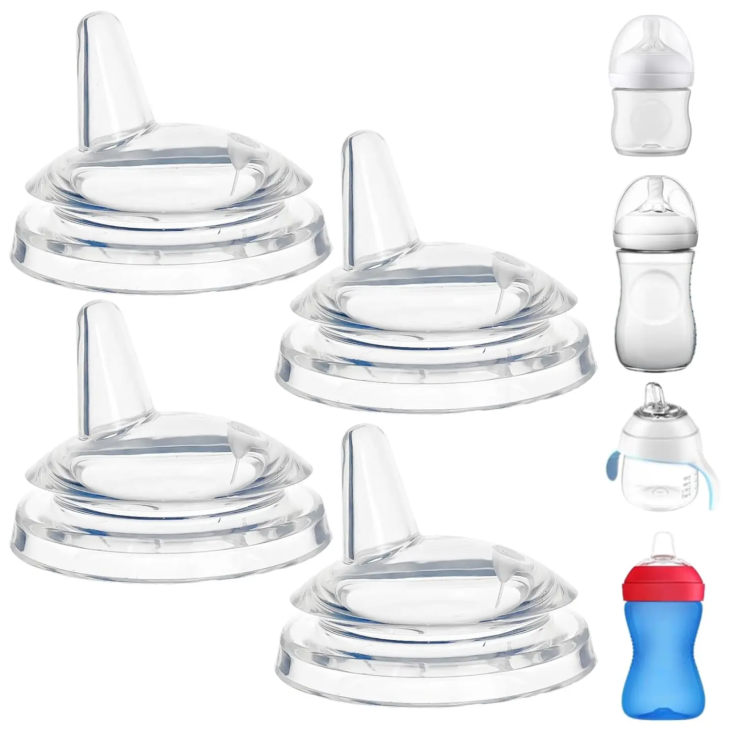 Sippy Spout Nipples  with Philips Avent Natural Bottles, My Grippy Spout and Natural Trainer Sippy Cup, Soft Clear Food Grade Silicone Replacement Spouts, Leak-Proof, BPA Free, 4 Count
