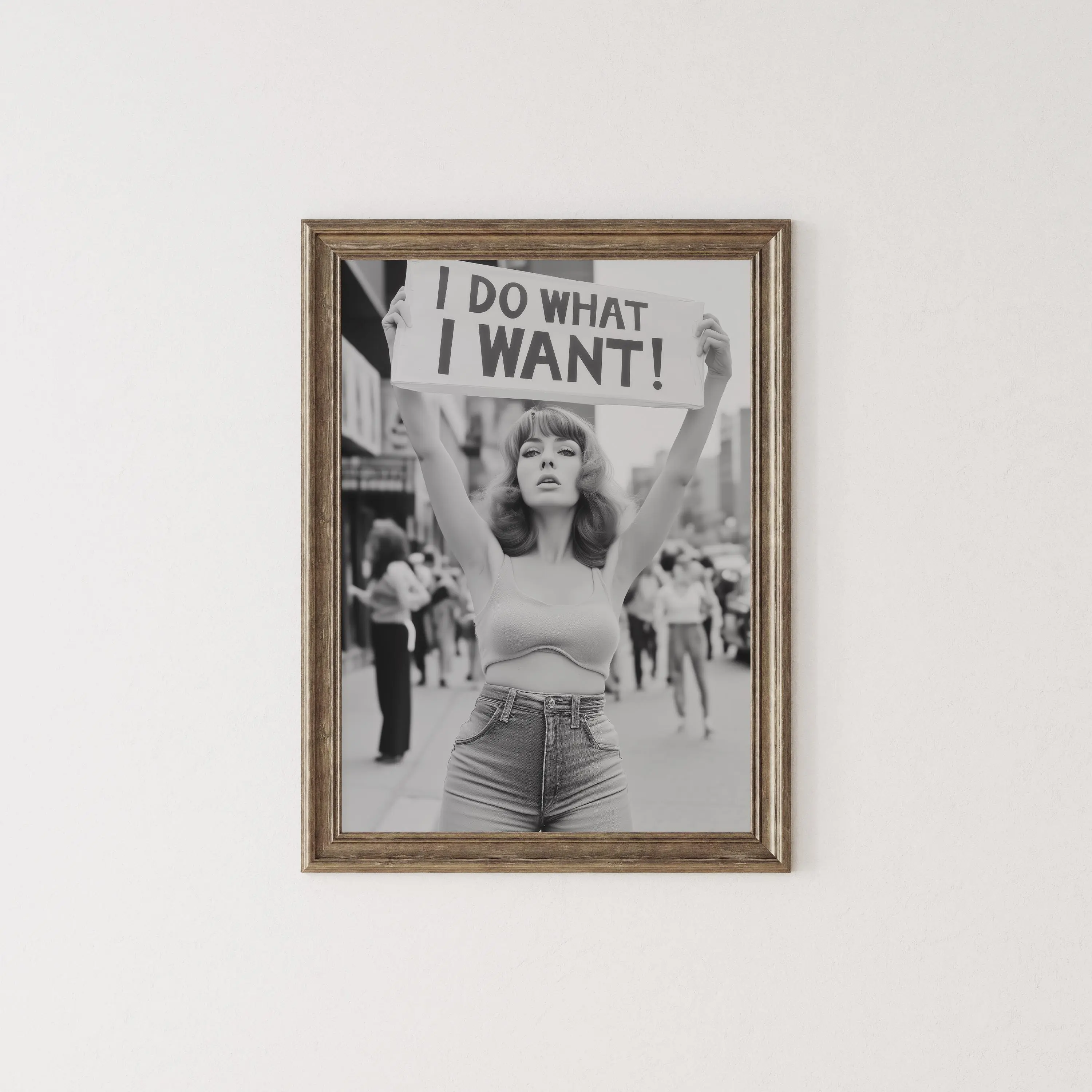 Vintage Woman Protest Print, Black and White Print - I Do What I Want Wall Art - Feminist Print - Vintage Wall Decor, Unframed, Water Proof, Unframed Style