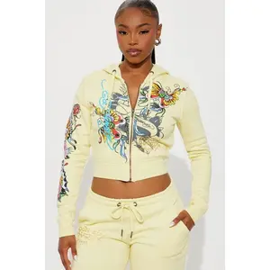 Ed Hardy Enchanted Butterfly Zip Up Hoodie - Butter Yellow Q