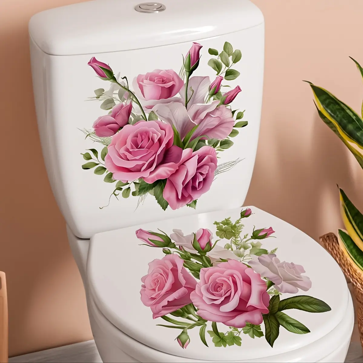 Romantic Rose Floral Self-Adhesive Wall Stickers, Floral Pattern Sticker, Waterproof PVC Decorative Decals, Interior Stickers for Bedroom and Bathroom, Artistic Home Aesthetic Enhancer, Bedroom Decorations