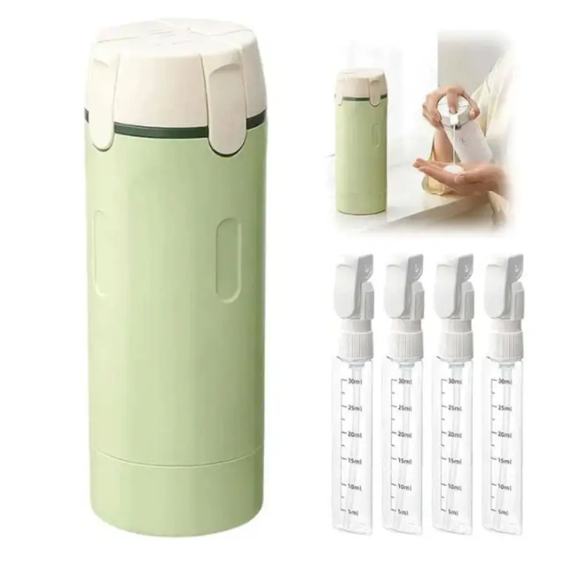 4-in-1 Travel Toiletry Bottle Set, Leakproof Refillable Squeeze Containers for Shampoo Lotion Conditioner, Portable Travel Bottles with Scale & Labels, Clear Cosmetic Organizer for Vacation, Gym, Camping & Carry-On Luggage (Green)