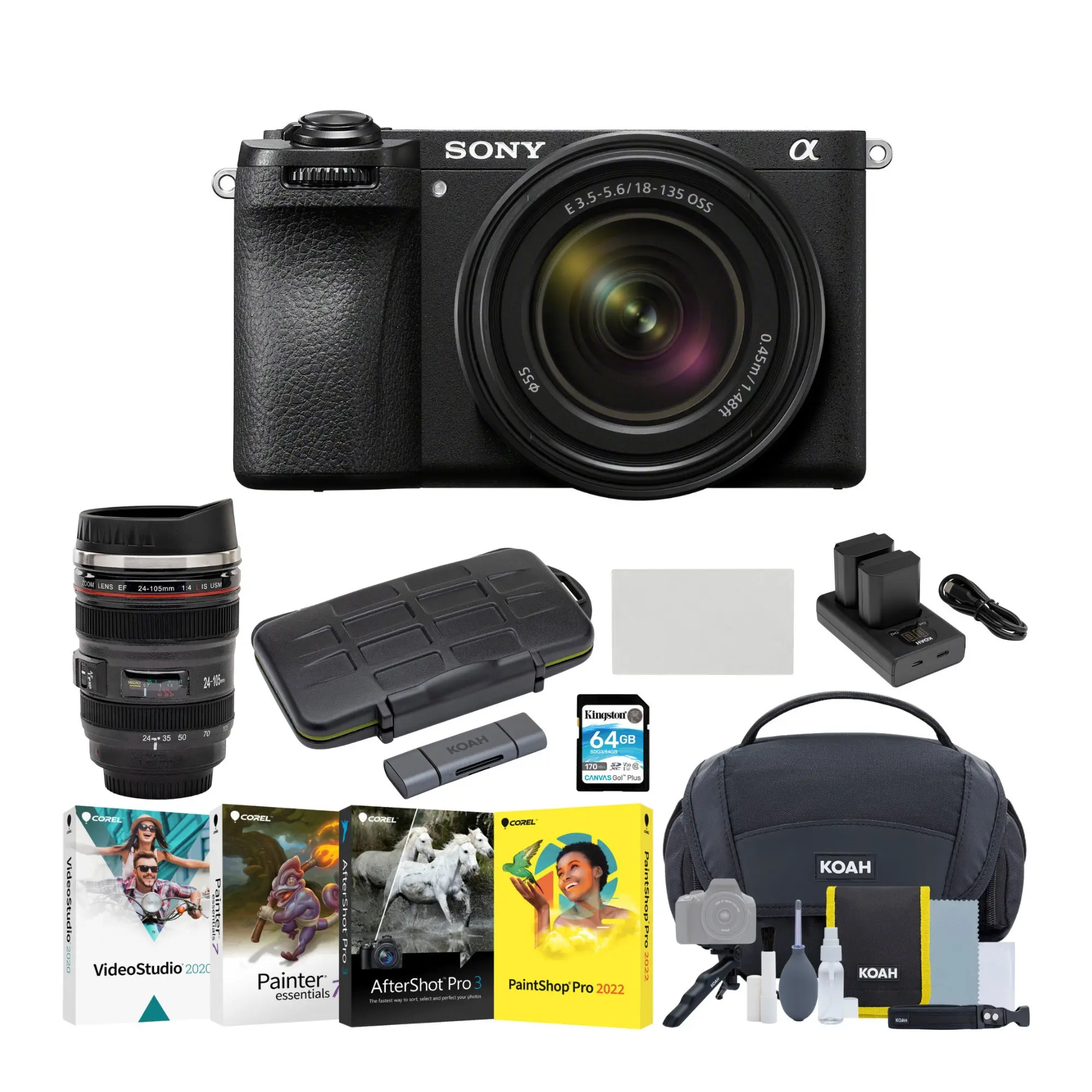 Sony Alpha 6700 Compact APS-C Mirrorless Camera with 18-135mm Lens, AI Subject Track, Exmor R CMOS Sensor, Photo Editing Software & Mug Bundle