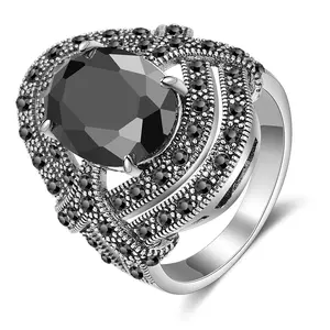 MYTYS Black Onyx Stone Ring for Women Vintage Marcasite Antique Cocktail Statement Ring Retro Chunky Jewelry Gift Ideal for Special Occasions Sizes #7-#9 Available