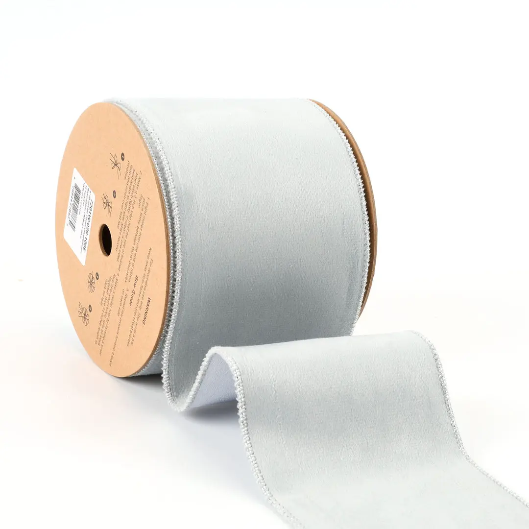 4" Reversible Classic Velvet/Shimmer Wired Ribbon | Silver/Lt. Silver | 10 Yard Roll Christmas Ribbon Christmas tree decor wreath