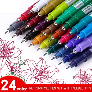Needle Pen, Fine Point Pen with 12/24 Colors, Waterproof Archival Ink, 0.5mm Fineliner Ink Pens for Artist Illustration, Sketching, Anime, Manga, Technical Drawing and Scrapbooking