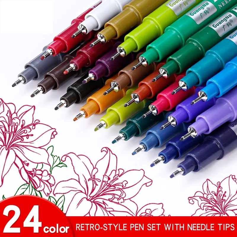 Needle Pen, Fine Point Pen with 12/24 Colors, Waterproof Archival Ink, 0.5mm Fineliner Ink Pens for Artist Illustration, Sketching, Anime, Manga, Technical Drawing, Drawing Tools and Scrapbooking
