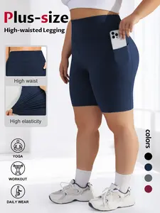 High Waist Tight-Fitting Half Pants, Pocket Design, High Elasticity, Four-Way Stretch, Abdominal Control, Yoga Fitness Shorts, Summer Comfort, Stretch Knit Shorts, Solid Sports Shorts