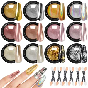 Nail Chrome Powder Pigment Glitter Foils Flakes Nail Art 12 colour