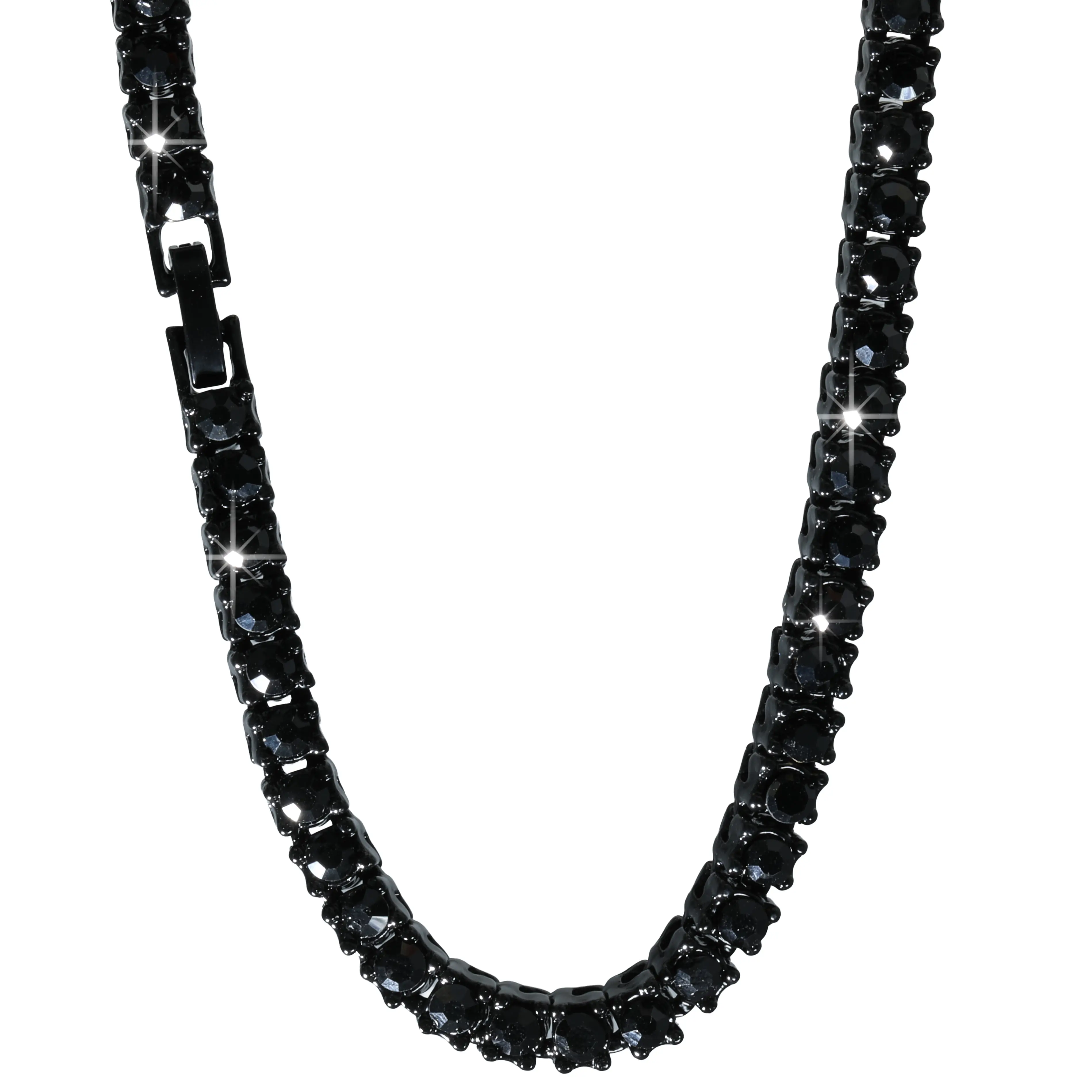 Iced Micro Tennis Necklace | Black Gold Plated, CZ Black Diamond Stones, Men's & Women's Fashion Chain 18", 20", 24" & 30"Inch | Perfect Gift