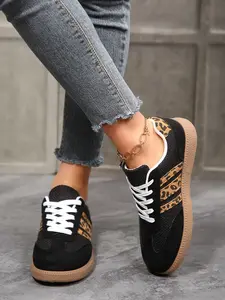 Women's Leopard Print Sneakers Summer Breathable Mesh Comfort Lightweight Casual Daily Wear Walking Shoes, Trendy Fashion Footwear