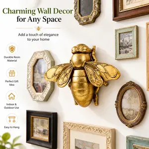3D Handmade Metallic Gold Resin Bee Wall Decor - Hanging Bug Sculpture, Whimsical Home Decoration, Apothecary Gift for Bee Lovers