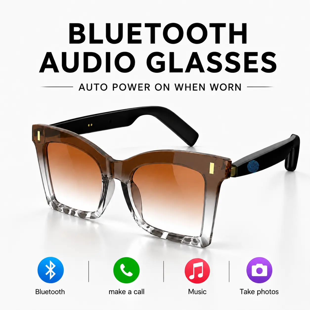 Smart Bluetooth Glasses, Bluetooth Audio Glasses, Auto Power On When Worn, Bluetooth Headset Sunglasses, Open-Ear Audio, Hands-Free Calling, Music Playback, Touch Control, Voice Assistant, Women's Sunglasses, Beach Sunglasses, Holiday Gift