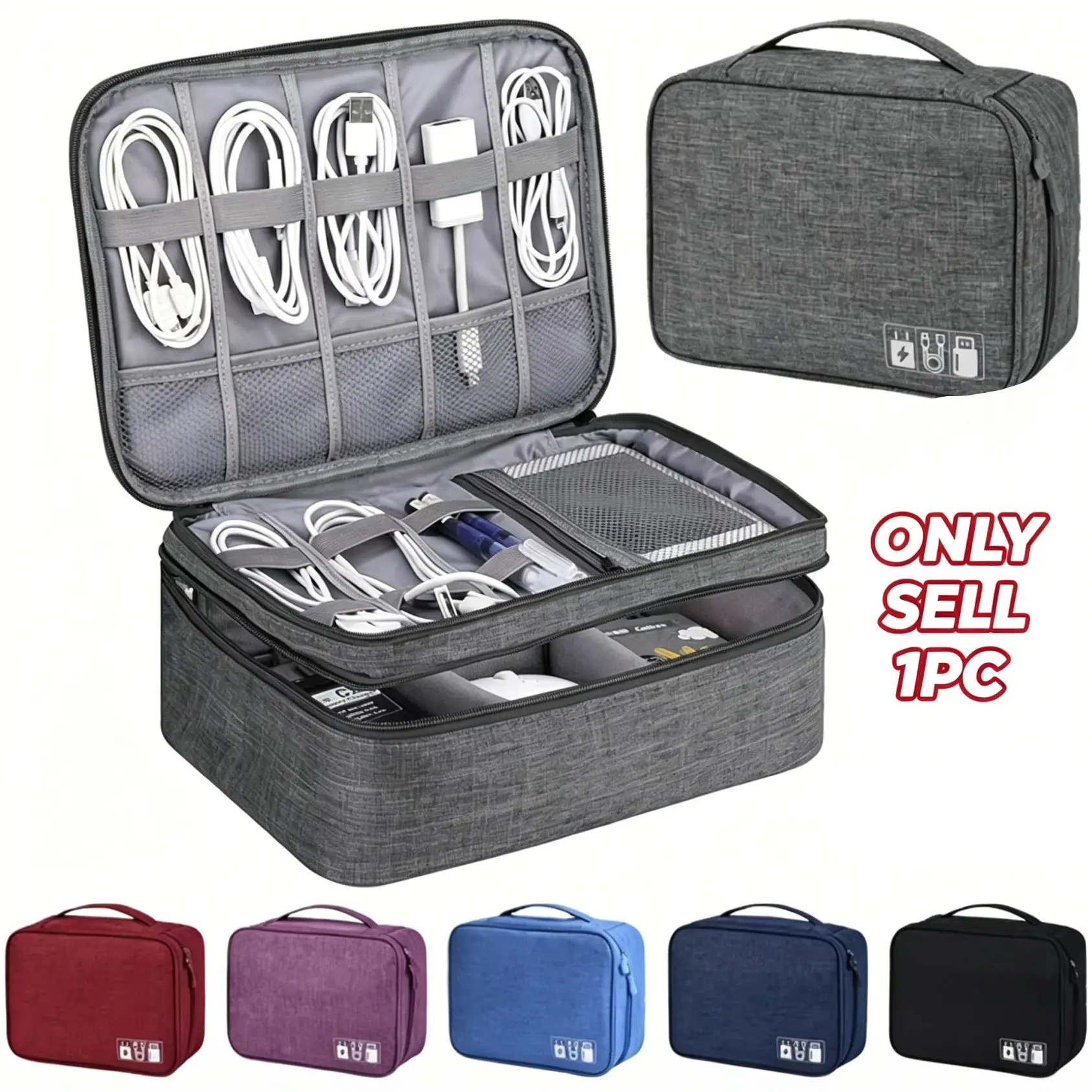 Travel Cable Organizer, Portable Travel Organizer, And Electronic Accessory Bag, Travel Storage Pouch, Multifunctional Tech Gear Pouch, Ideal for Chargers, Memory Cards, USB Cables, Headphones, for Travel And Office Use