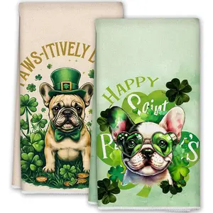 2Pack St Patrick's Day Towels, Absorbent Microfiber, St. Patrick's Day Gifts Decorations for Home, 18 x 24 Inches (Dog)