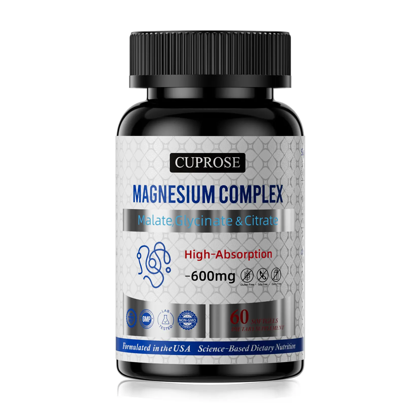 CUPROSE High Absorption Magnesium Complex Supplement — Magnesium Citrate, Glycinate, and Lemonate; 600 mg; 60 Softgels; Promotes Sleep and Relaxation; Magnesium Supplementation; Scientifically Formulated by U.S. Scientists