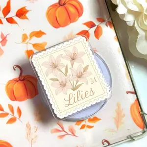 Lilies Stamp Magnetic Phone Grip, Vintage Floral Magsafe Phone Holder, Elegant Phone Stand for Girls pop socket sticky mount