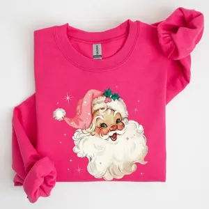RetroSanta,PinkChristmasSparkles,Vintage,Winter,Snow,XmasSweatshirt,Women'sCrewNeck,Crewneck