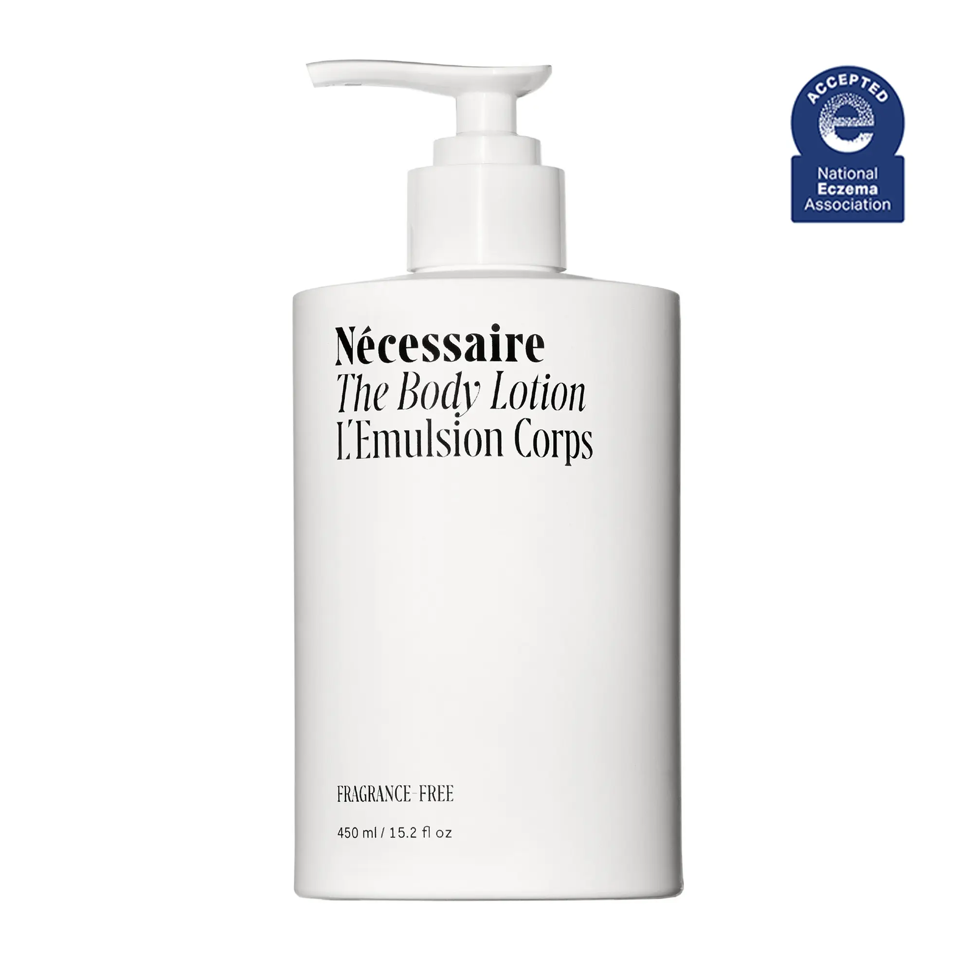 Nécessaire The Body Lotion with Pump. Fragrance-Free. Multi-Peptide Firming Lotion to Moisturize, Firm, Strengthen. 2.5% Niacinamide, Vitamin C/E + Omega 6/9. 450ml / 15.2 fl oz