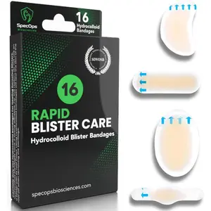 Hydrocolloid Blister Bandages (16 Pack)-Premium Blister Treatment for Athletes. Fast Healing Bandages for Blisters and Burns