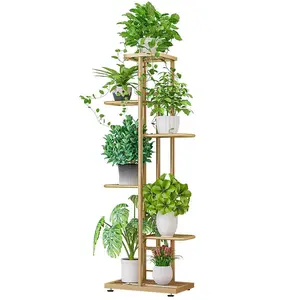 Space-Saving 6-Tier Tall Metal Plant Stand with 7 Potted Holders - Corner Shelf with Anti-Slip Pads - Indoor Outdoor Tiered Display Rack - Bronze Gold