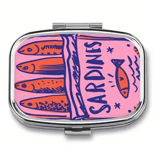 Vintage Whimsical Sardines Pill Box Organizer, 2-Compartment Metal Storage Box, Cute Fish Design, Portable and Lightweight for Travel, Unique Durable Gift
