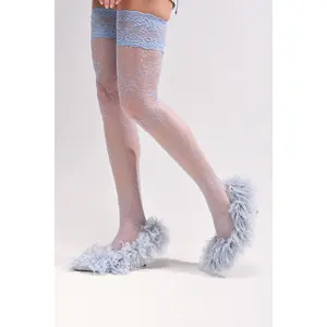 AZALEA WANG JAMEEKA BABY BLUE CURLY FUR PUMP STILETTO HEEL