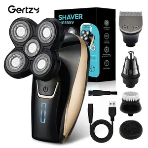 GERTZY Men's Five-In-One Grooming Kit, Electric Razor with 5 Rotating Blades, USB Charging, Rechargeable Shaver Machine, Nose Hair Trimmer, Face Brush, Exfoliating Brush