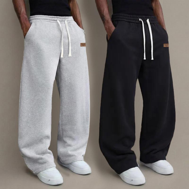 Men's 2-Piece Autumn-Winter Plain Activewear Sportswear Set - Unisex Preppy Wide-Leg Drawstring Pocket Pants, Classic Black + Light Gray Casual Holiday Hip-Hop Sweats, Stylish Personalized Bottoms,clothes for back to school,first day of school outfits Men's 2-Piece Autumn-Winter Plain Activewear Sportswear Set - Unisex Preppy Wide-Leg Drawstring Pocket Pants, Classic Black + Light Gray Casual Holiday Hip-Hop Sweats, Stylish Personalized Bottoms,clothes for back to school,first day of school outfits