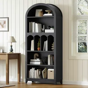 HOOBRO Arched Bookshelf, 71" Tall Arch Bookcase with Storage, 5-Tier Farmhouse Book Shelf, Modern Arched Cabinet, Wooden Bookshelf with Open Display, Wooden Shelves for Living Room, Office, Black Stable Structure#SpringSale #BigSpringSale