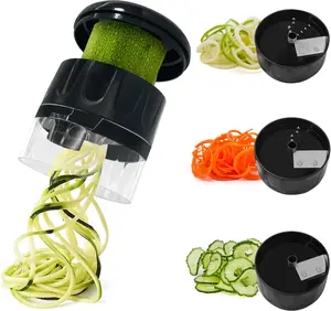 3 in 1 Vegetable Spiralizer Slicer, Adjustable Zucchini Carrot Noodle Maker, Cucumber Spiral Cutter, Easy to Use Kitchen Tool（Black）