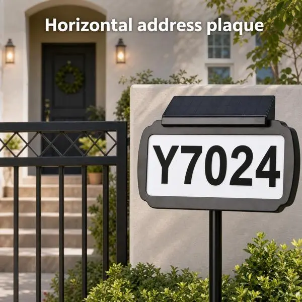 Horizontal Solar House Number Sign Light for front yard, driveway and home entrance, with horizontal address plaque
