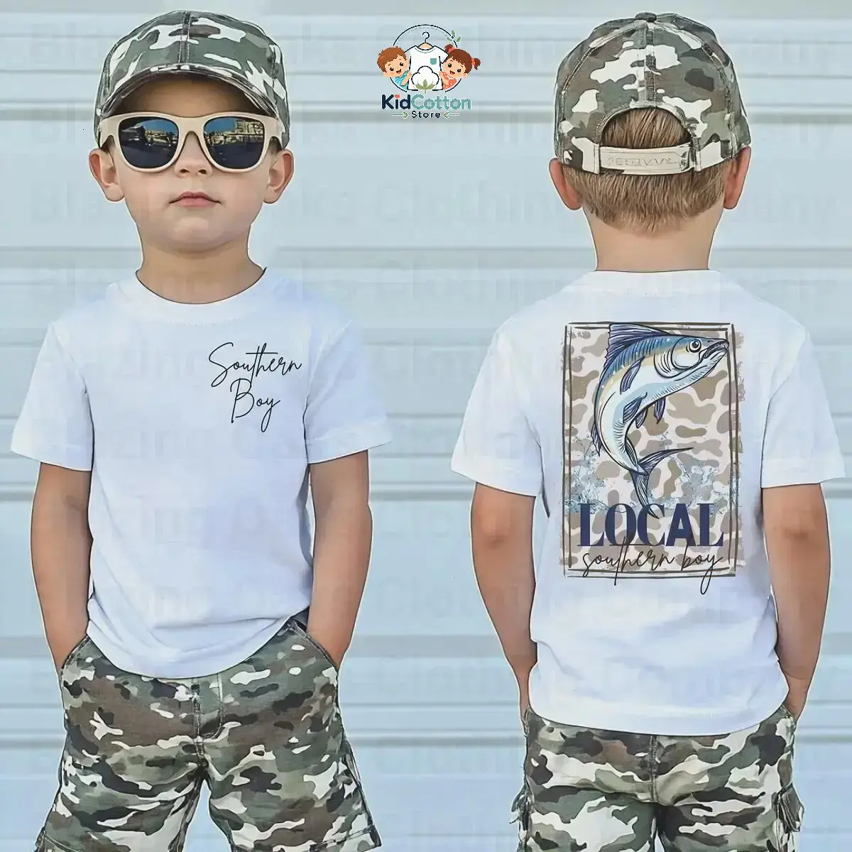 Youth & Adult Camo Southern Boy Marlin Hunting Short Sleeve T-Shirt, Hunting Season Local Boy Tee by KidCotton Store, USA-Made & Printed Apparel	