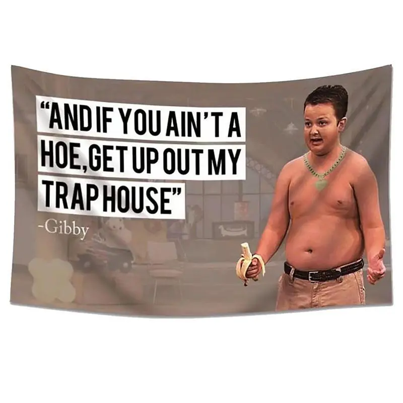 Funny Decorative Tapestry - "Gibyy and If You Ain't a Hoe Get Up Out My Trap House" 3x5ft Wall Hanging Flag, Living Room & Bedroom Decor Aesthetic, Bedroom Dorm Decor for Man Cave Home Supplies Banner, Funny Tapestry,evangelion,family