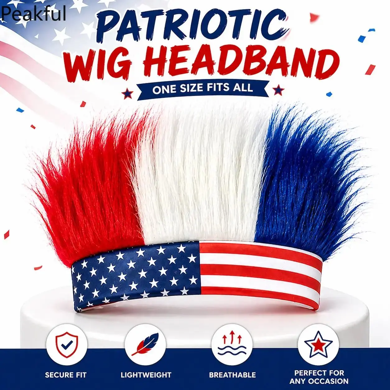 1/2pcs USA Flag Star Wig Headband, Viral Funny Hairy Hair Accessory, All-Day Wear Patriotic Head Decoration for Crowd Activities, breathable material & eye-catching look, easy to put on, perfect for sports meets, holiday parades and themed celebrations