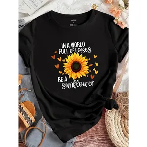 New Arrival Small Version Sunflower Print T-Shirt S-3XL,Summer Short Cotton Tees