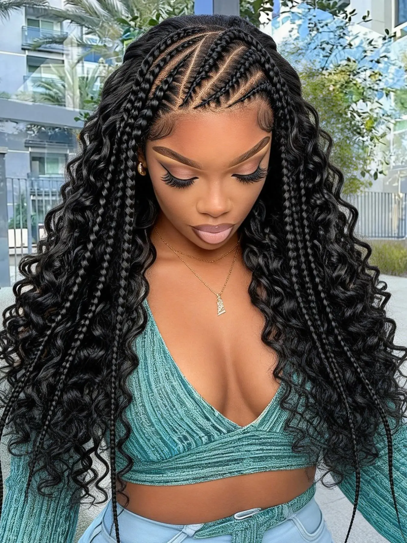 Bohemian Fulani Braid Wig for Women, Handmade Cornrow Braids, 26 Inch Wavy Synthetic Hair, No Glue, Lace Front, Baby Hair Included, Synthetic Braided Wig, Lace Wigs