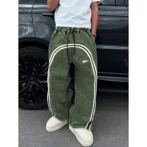 Unisex Casual Sweatpants, Unique Star Print, Heavyweight Washed Cotton Fabric, Fitted Street Style Joggers for All Seasons, Sports BottomsGift