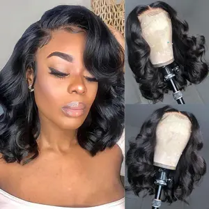 Loose Body Wave Bob Wigs Human Hair 13x4 Lace Front Short Wigs 180 Density Pre Plucked with Baby Hair Hd Transparent 14 inch Body Wave Bob Frontal Wig Glueless for Women Natural Black summerwins