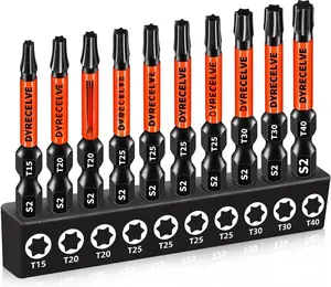 Impact Torx Bit Set T15 T20 T25 T30 T40, 10-Pack 2 Inch S2 Steel  Power Bits for Impact Driver, 1/4 Inch Hex Shank Heavy Duty  Grip (Anti-Slip)