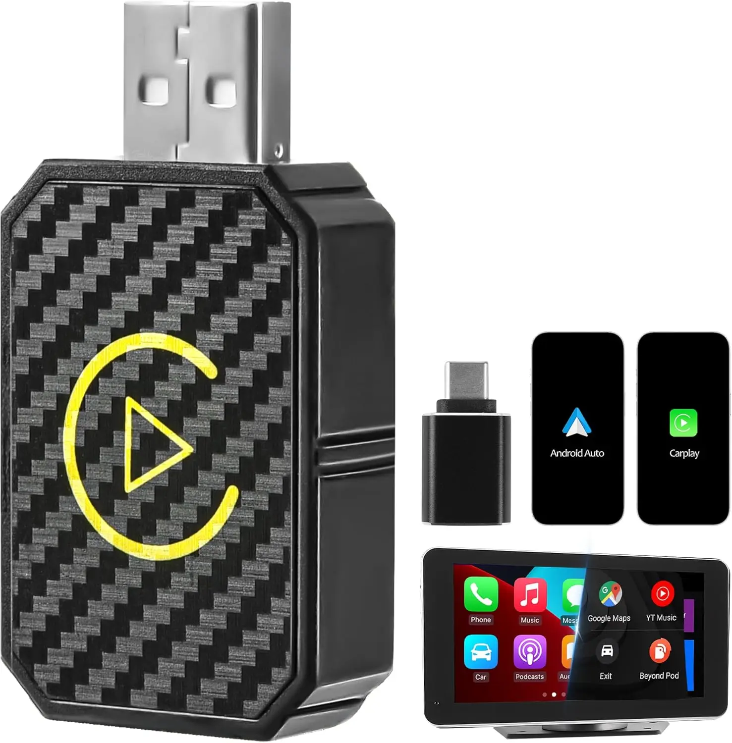 Wireless CarPlay Adapter for Factory Wired Cars from 2016 Onwards - 2-in-1 Wireless CarPlay & Android Auto Adapter Easier Connectivity Compatibility Stable, Faster, Automotive