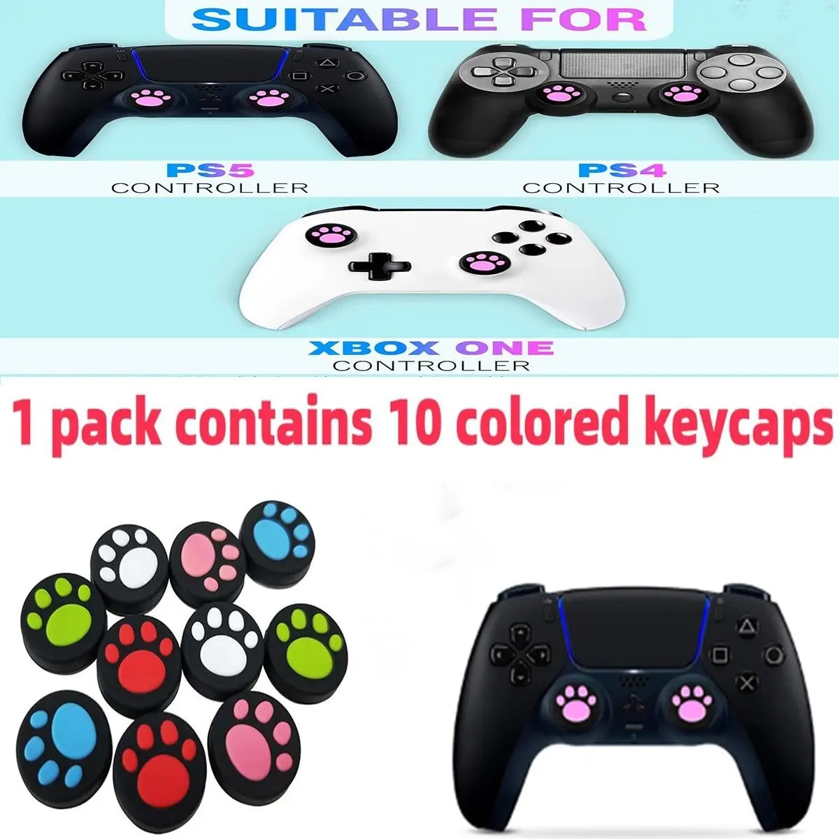 Silicone Controller Joystick Grip Handles, 10-Pack, Compatible with Ps5 Ps4 Ps3 Ps2 Xbox One/360 Controllers, Durable Comfort Design, Gaming Accessories, Gaming Console Accessory, Thumbstick Grips, Game Console Accessories