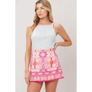 Pink Abstract Print Woven Skort