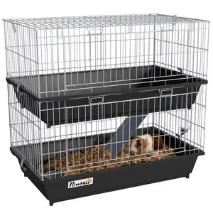 PawHut 2-Tier Guinea Pig Cage, Ferret Cage, Chinchilla Cage, Small Animal Cage Indoor with Dish and Bottle, 2 Doors, Deep Bottoms, Ramp, 28", Blue