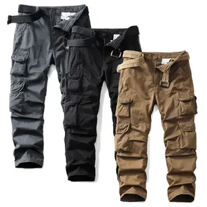 Men’s cargo pants, tactical work cargo pants with 10 pockets, straight-leg trousers, 100% cotton (belt not included)