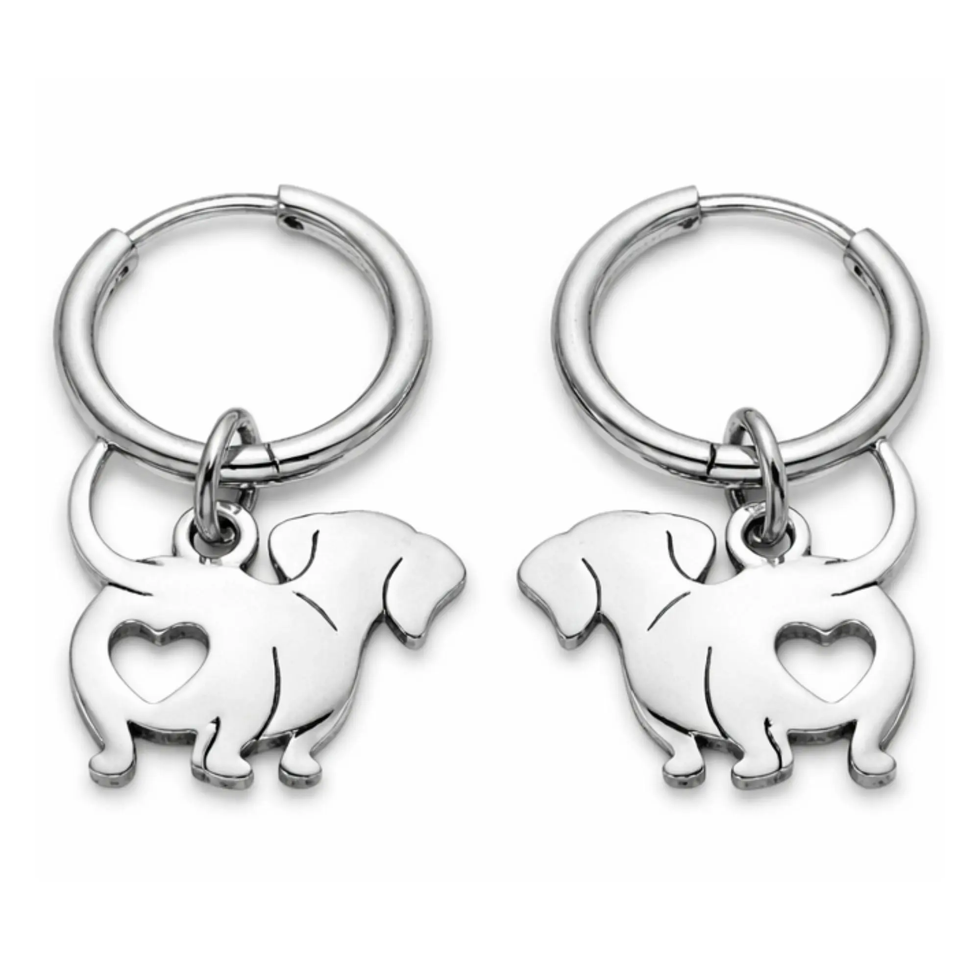 Dangle Dachshund Hoop Earrings for Women by Ginger Lyne | Doxie Lover 12mm Lightweight Non-Plated Polished Silver Tone Stainless Steel  | Dog Jewelry Gift for Her