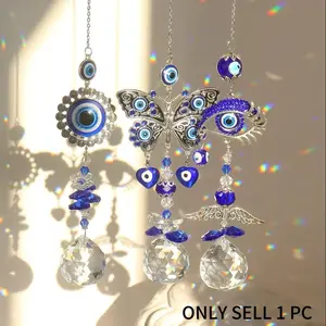 1 Pc Evil Eye Suncatcher with Crystal Prism Ball, Window Hanging Rainbow Maker, Blue Eye Pendant Ornament, Wall Hanging for Home, Garden, Room Decor, Craft Gift